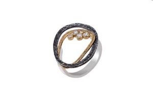 Silver Ring oxidized silver, gold plated silver with cubic zirconia