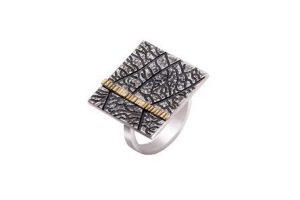 Silver Ring with oxidezed silver,  gold plated silver.