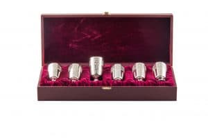 Silver Shot glasses rhodium plated, engraved