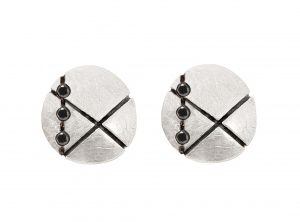 Silver Earrings with worn effect, oxidized for ornament.